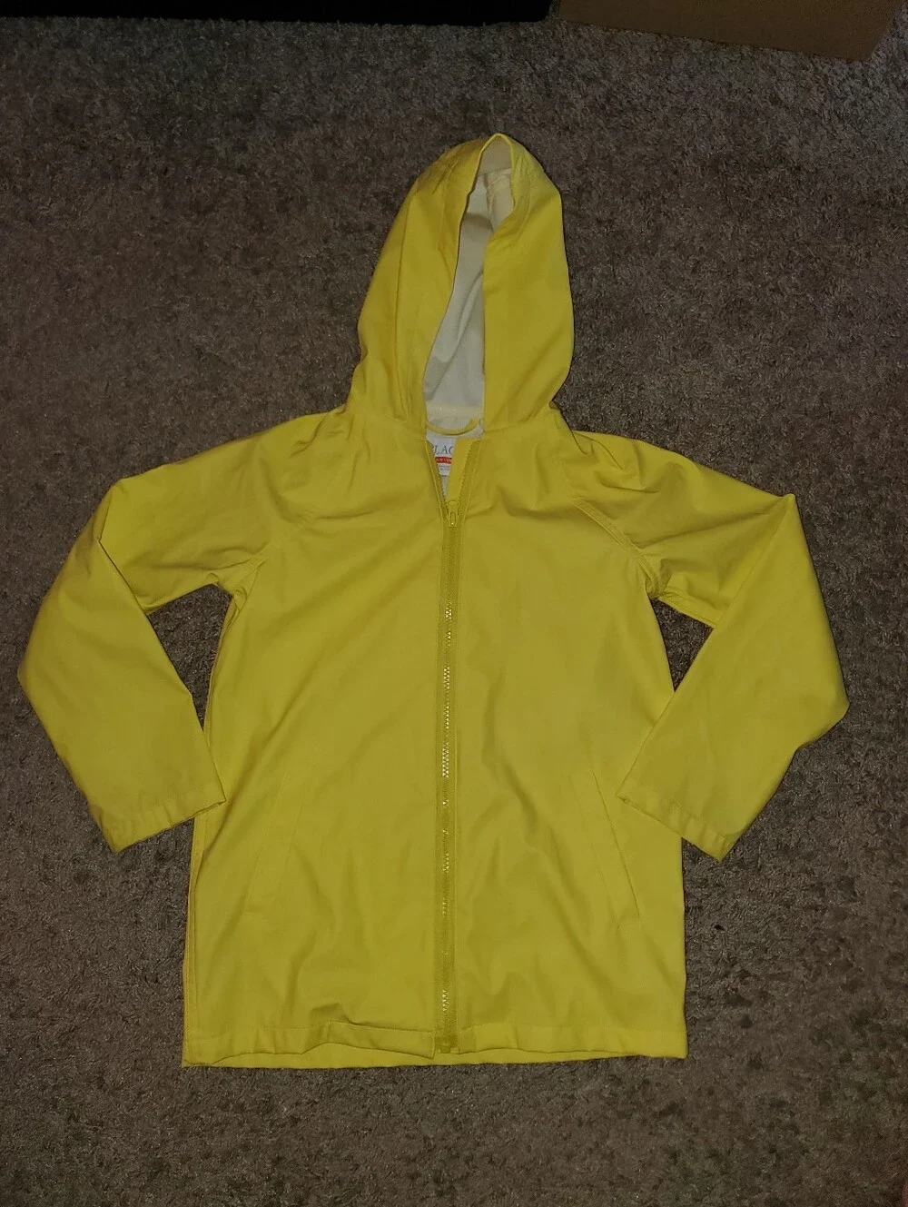 Kid's Size M (7/8) Bright Yellow Hooded Rain Zip-Up Jacket